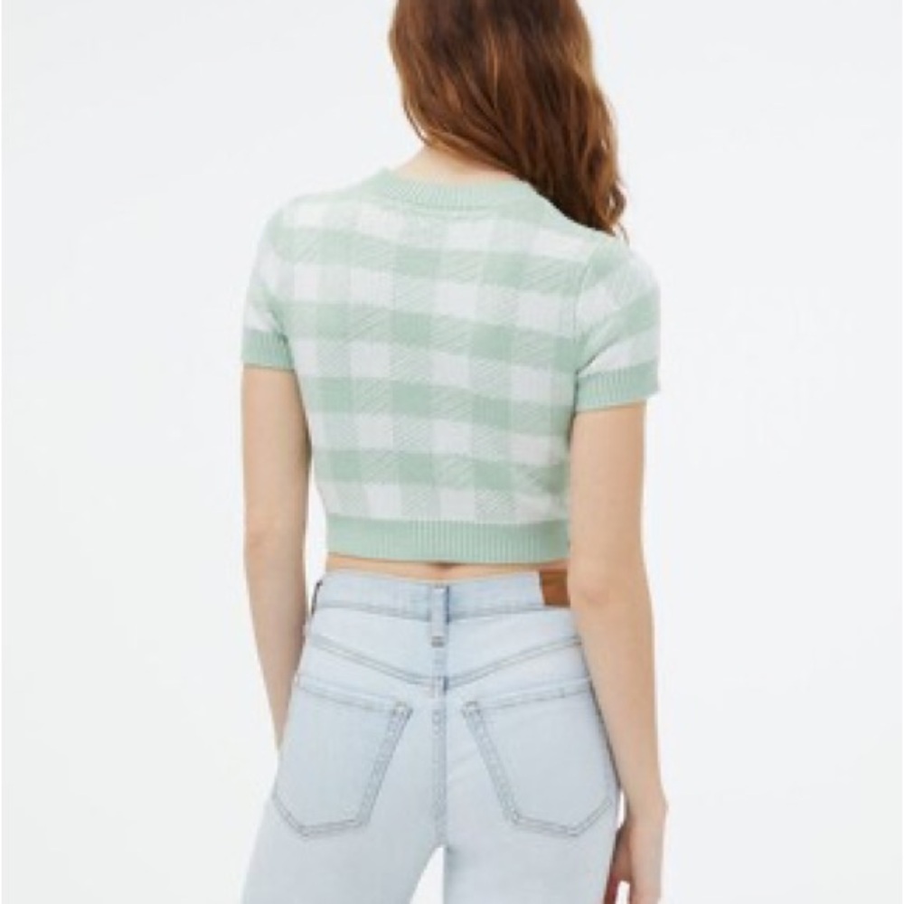 Sweater Top Aeropostale Short Sleeve Blue Gingham Size XS NWT Fall Winter Cozy - Picture 6 of 7
